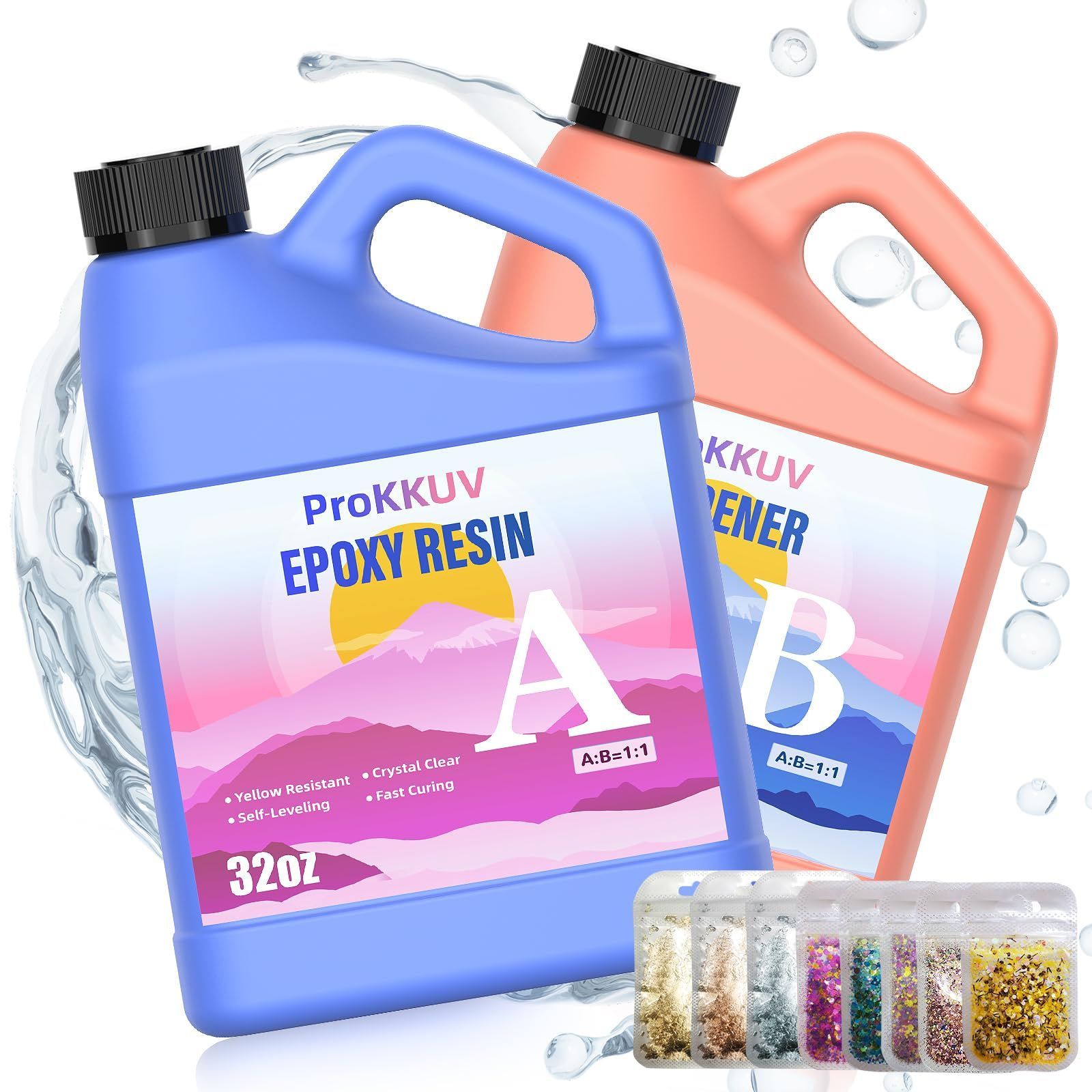 新品 レジン液 大容量 エポキシ樹脂 2液性 946ml×2 高級・黄変しにくい 64OZ(1087g+974g）レジン初心者向け 二液性 レジン液 金箔 銀箔 スパンコール レジン封入素材付き レジン セット 人気 高い