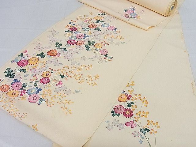 ちりめん　着物反物　レトロ　美品 着物と帯 時流】 T25945◇正絹 反物◇ちりめん 未使用品 着尺