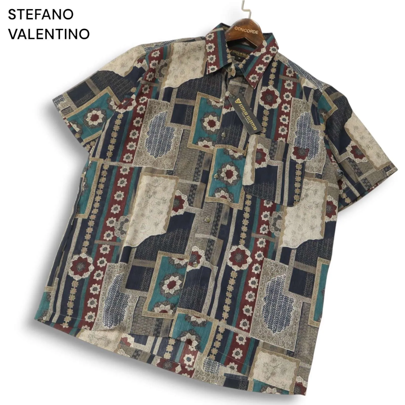 VALENTINO デザイン半袖シャツ M VALENTINO ヴァレンティノ☆V総柄オープンカラー半袖シャツ