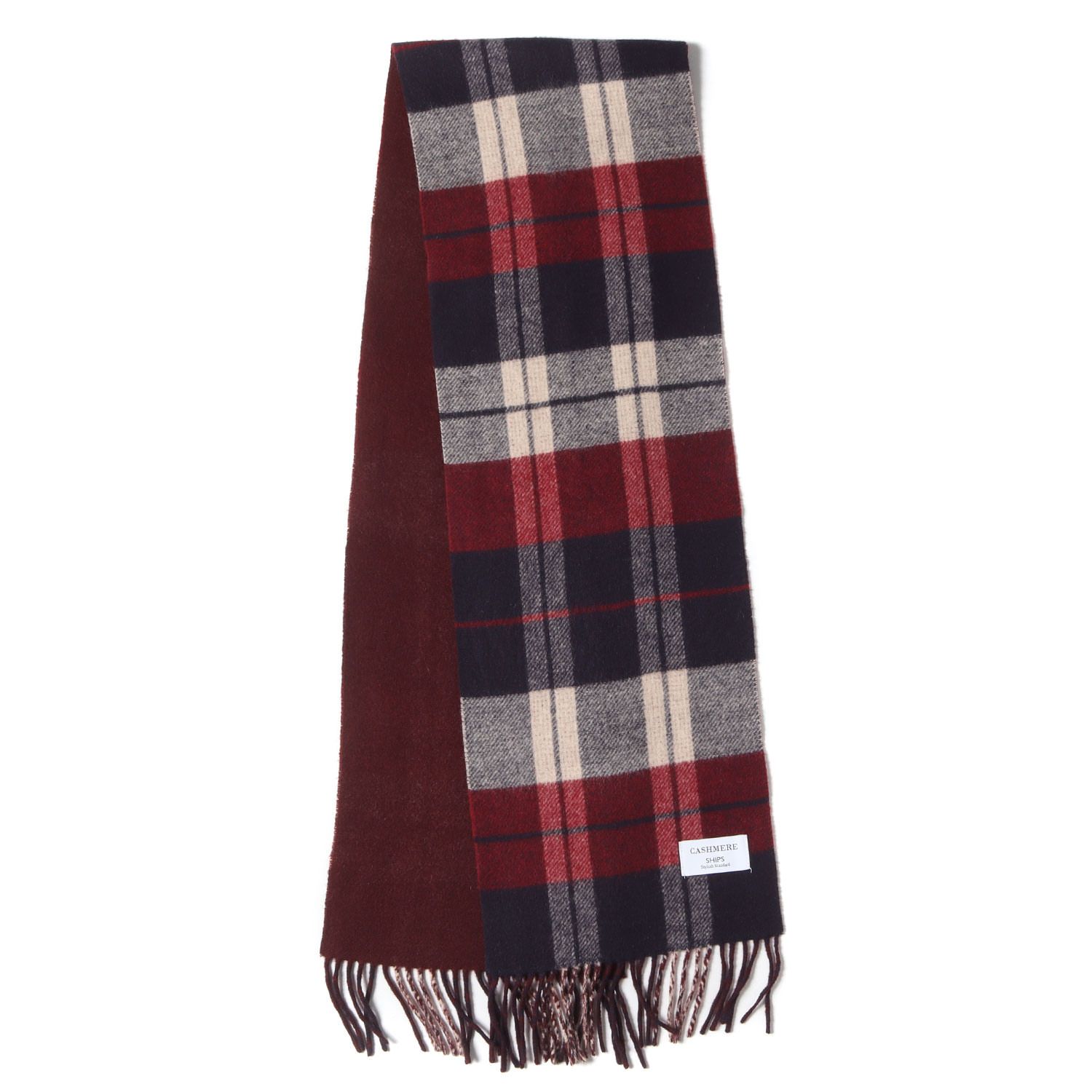 シップス　カシミヤ　マフラー　リバーシブル　チェック　ワインレッド SHIPS for women - 【SHIPS for women】カシミヤリバーシブル