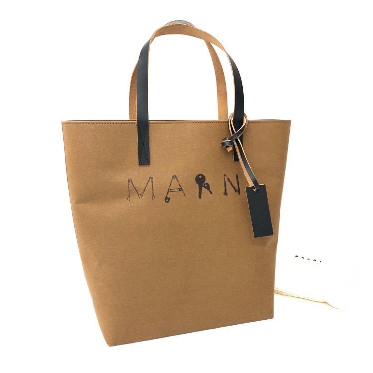 MARNI マルニ 手描き風ロゴ ペーパー トート バッグ レザー