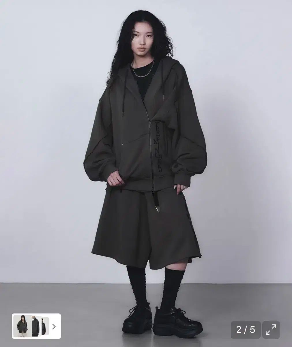 TREEMINGBIRD スウェット ジップアップパーカー フード付き チャコール