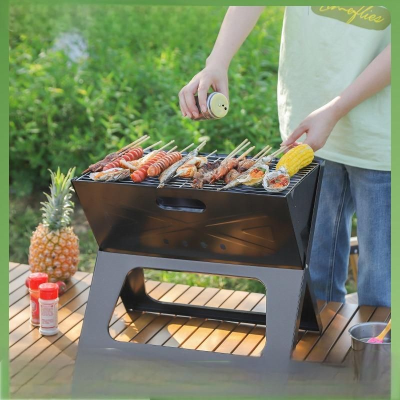 ♥ ポータブルX型折りたたみバーベキューグリル アウトドア用 完全セット 家庭用焼き網＆ツール付き BBQコンロ 目玉商品 ZZ520
