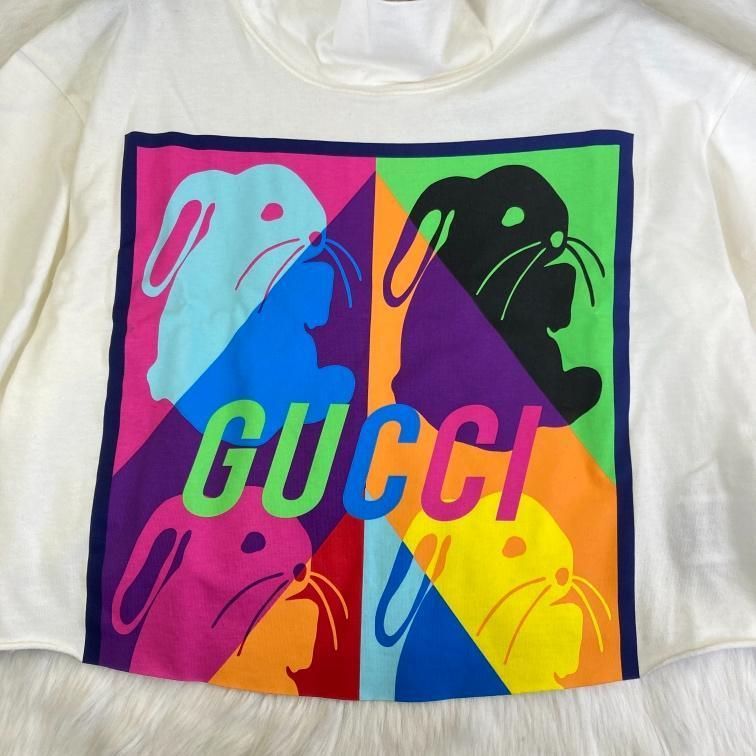 GUCCI グッチ バニー プリント コットン ハイネック ショート丈 T