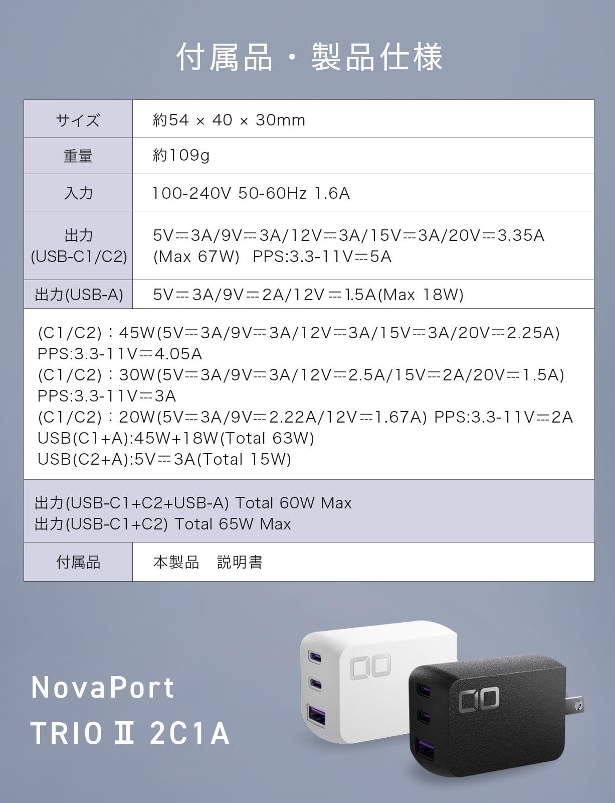 CIO NovaPort TRIOⅡ 65W 2C1A 急速充電器 PD [世界最小級 CIO独自技術 