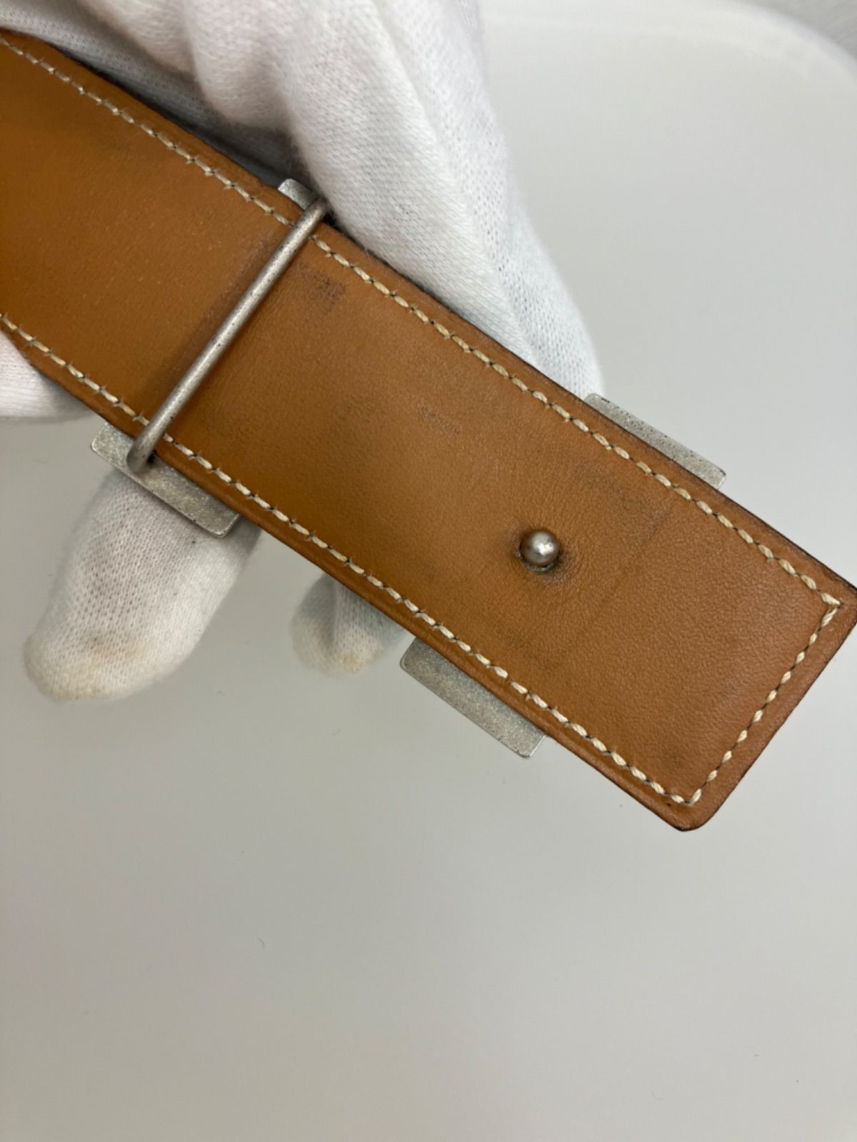 HERMES BE47+m エルメス ベルト シルバー レザー 70 レディース