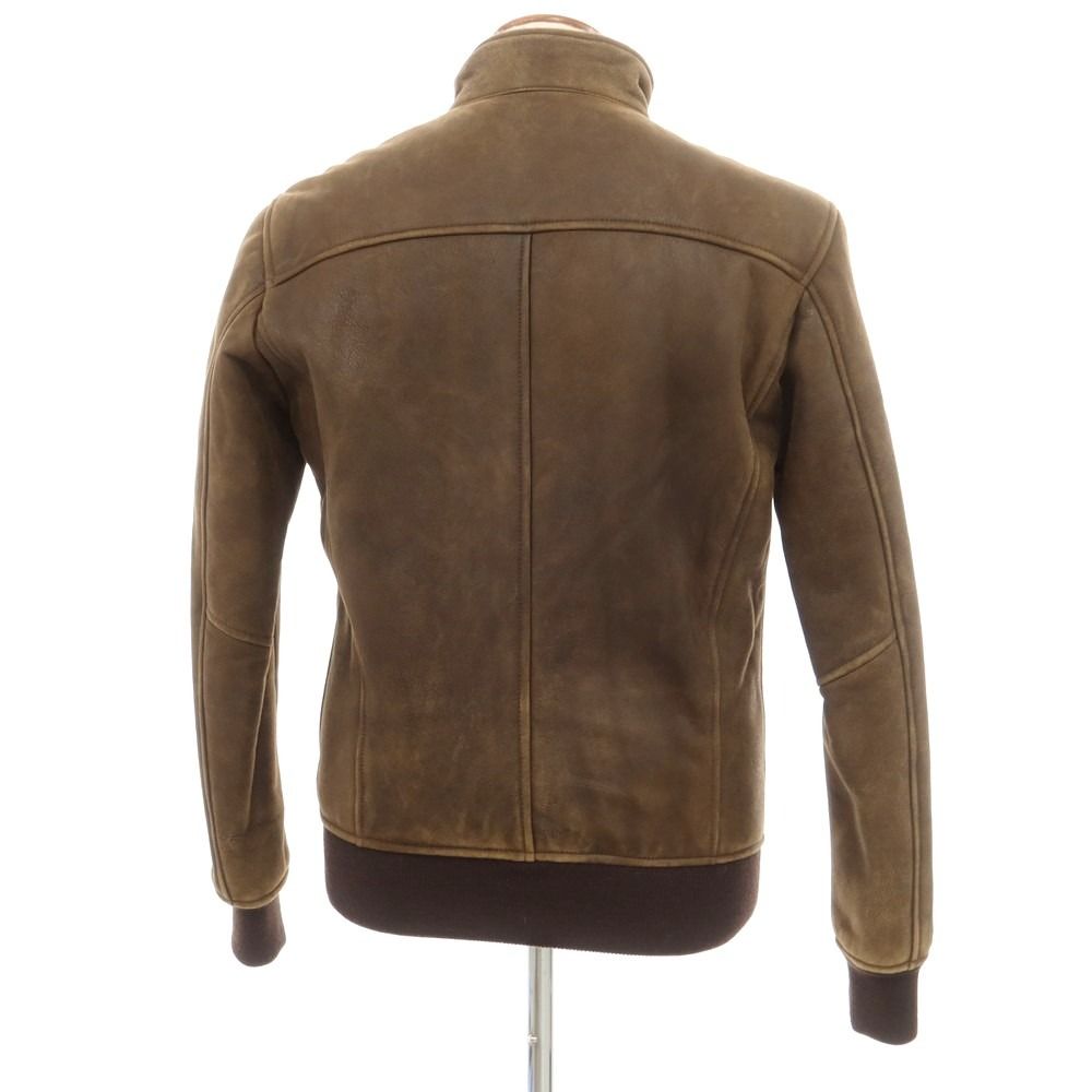 中古】バルバ BARBA ムートン系 ジップアップ レザーブルゾン ブラウン 