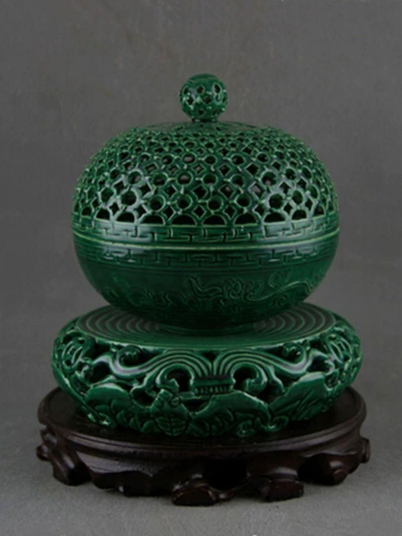 清乾隆黄釉回転式透かし香炉 景徳鎮 陶磁器 装飾品 現代工芸品 美術品 置物 清乾隆緑釉回転式透かし彫り香炉 景徳鎮 陶磁器 装飾品 工芸品