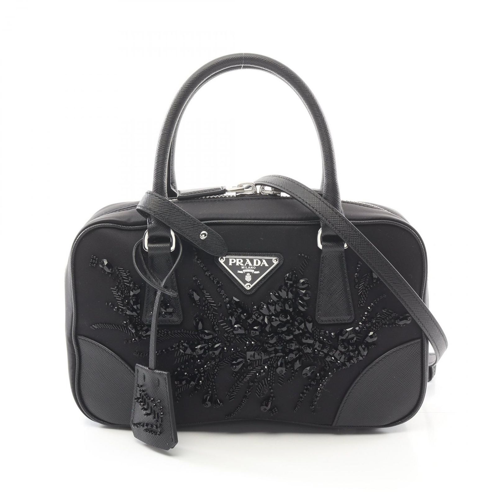 プラダ PRADA ハンドバッグ TESSUTO SAFFIANO 1BB121 ブラック ナイロン サフィアーノレザー TESSUTO SAFFIANO ハンドバッグ レディース Used A