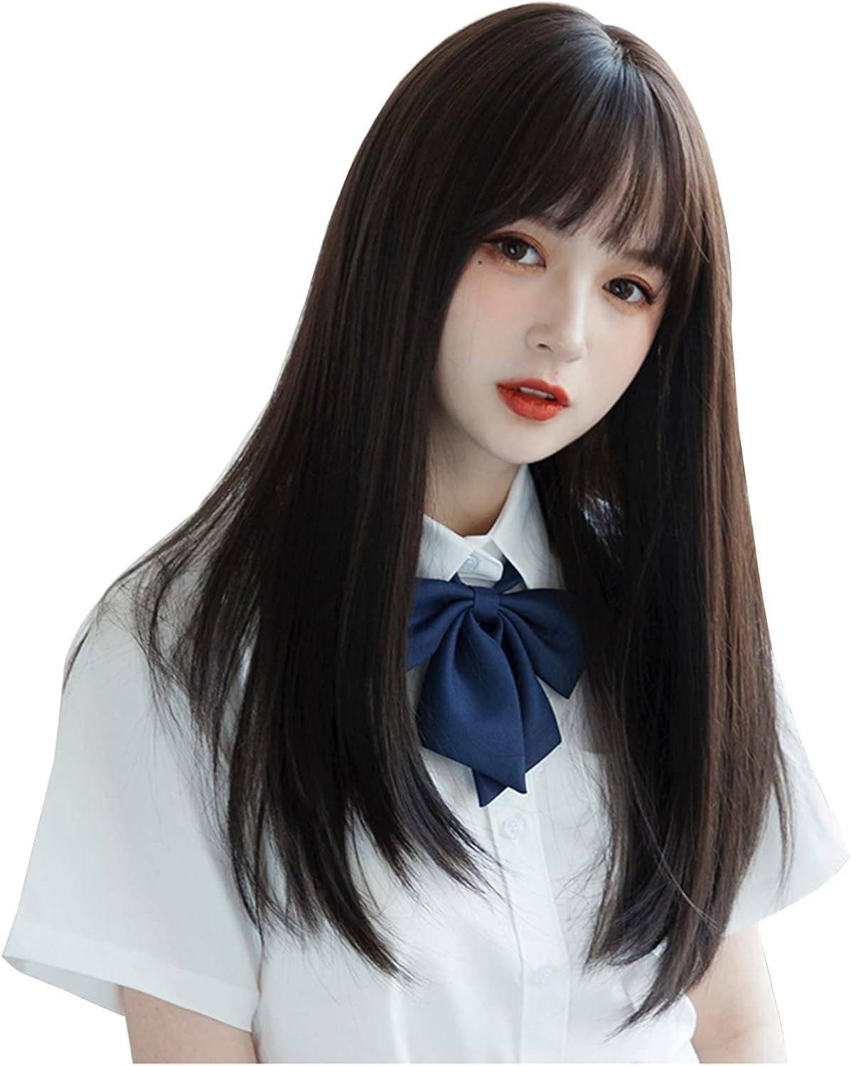 商品 ロング ストレート ウイッグ セミロング 黒髪 女装 フルウィッグ ロリータ コスプレ ウィッグ かつら wig 小顔 自然 耐熱 ネット ギフト ボックス 付 黒茶