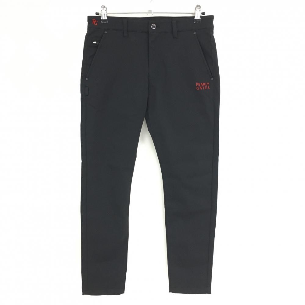 【美品】パーリーゲイツ ストレッチパンツ 黒×レッド ロゴ刺しゅう メンズ 4(M) ゴルフウェア PEARLY GATES
