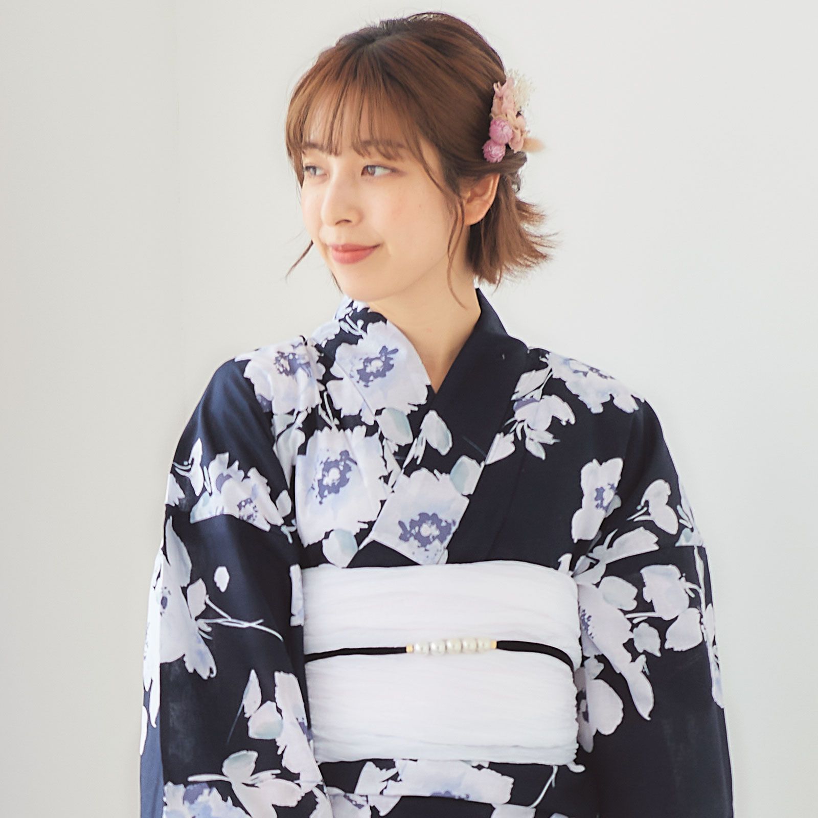浴衣 レディース 3点セット (ゆかた/帯/下駄) 変わり織り【闇夜