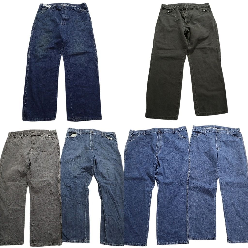 古着卸 まとめ売り ディッキーズ　ペインター デニム パンツ 6枚セット (メンズ 40 /50 ) インディゴブルー ブラックデニム MT7567