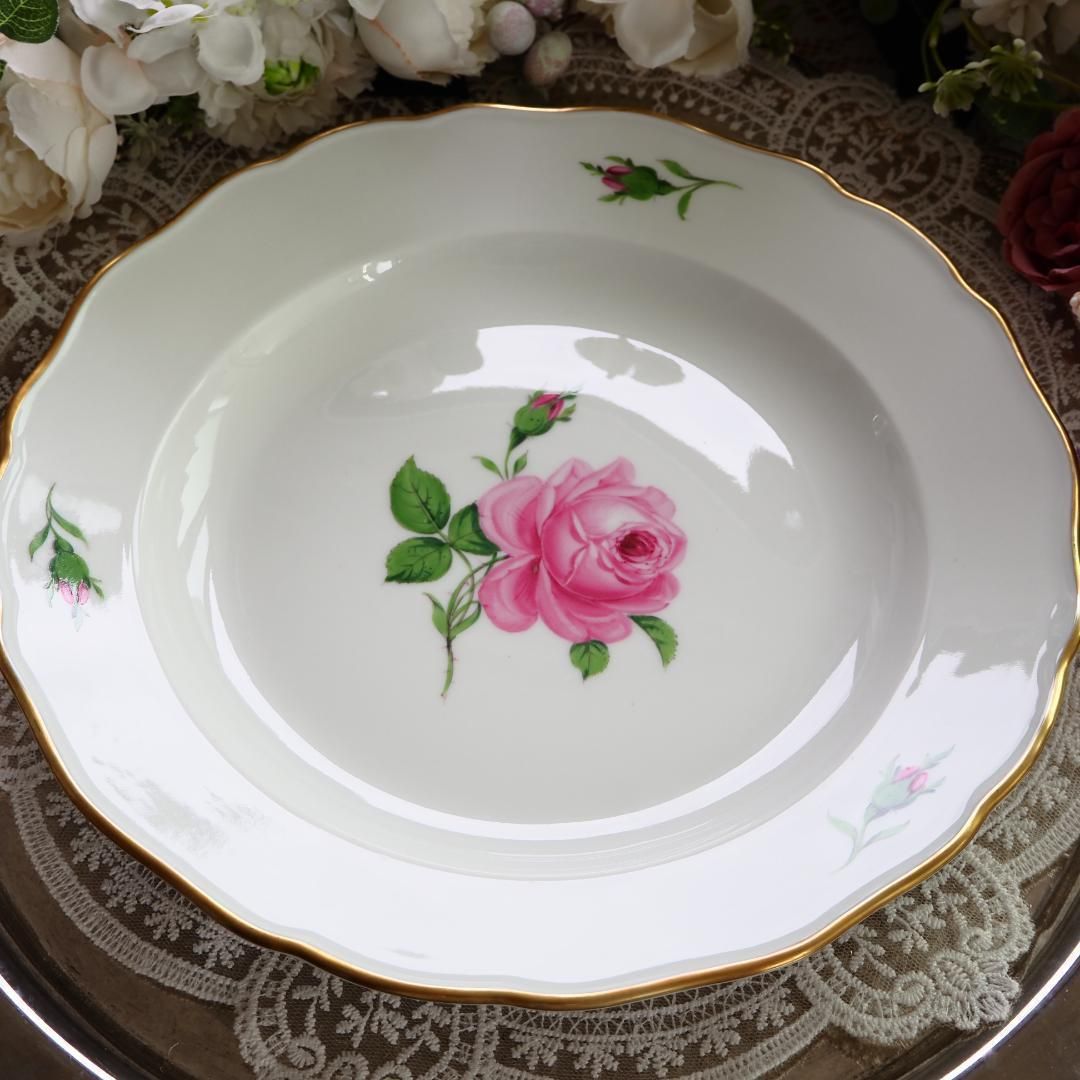 美品 Meissen マイセン ピンクローズ 25cm ディナープレート