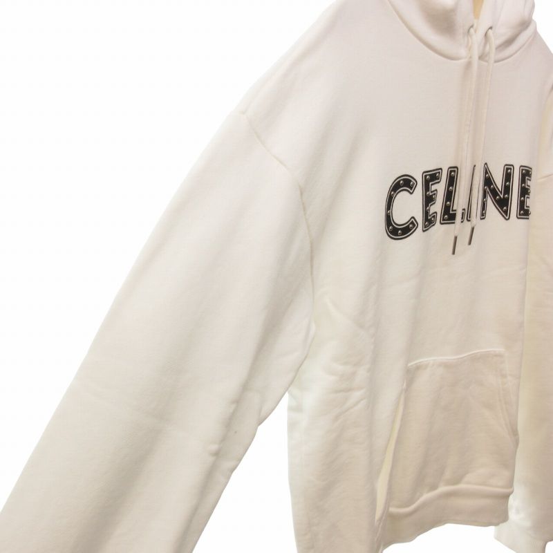 セリーヌ CELINE バイ エディ スリマン by Hedi Slimane 美品 21SS スタッズロゴ パーカー フーディ プルオーバー 白  ホワイト XSサイズ 2Y323052H ☆AA★ 0908