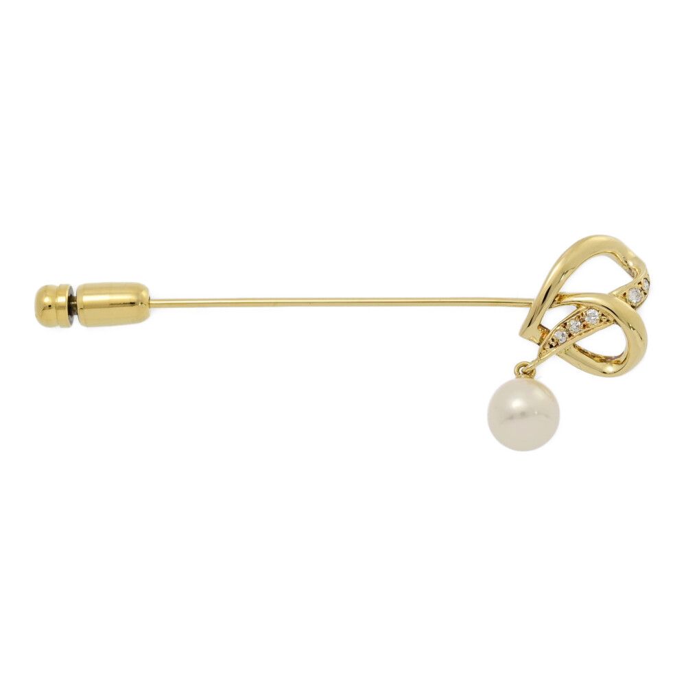 7.2mm|MIKIMOTO ミキモト ハートモチーフ 1P アコヤ真珠|真珠 パール ダイヤモンド ブローチ ピンタック|K18YG-3.9g|記念日 ♀ S レディース 581303