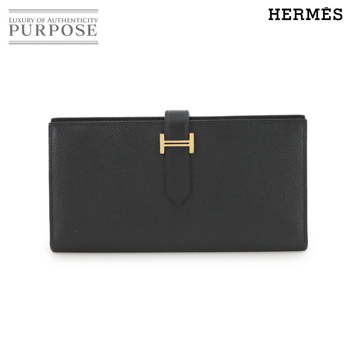 エルメス HERMES ベアンスフレ 二つ折り 長財布 エプソン ブラック D刻印 ゴールド 金具 Bearn Soufflet 90296027