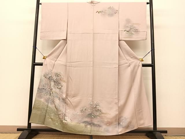 平和屋着物▽訪問着 単衣 作家物 枝花文 正絹 逸品 BAAS8061yc