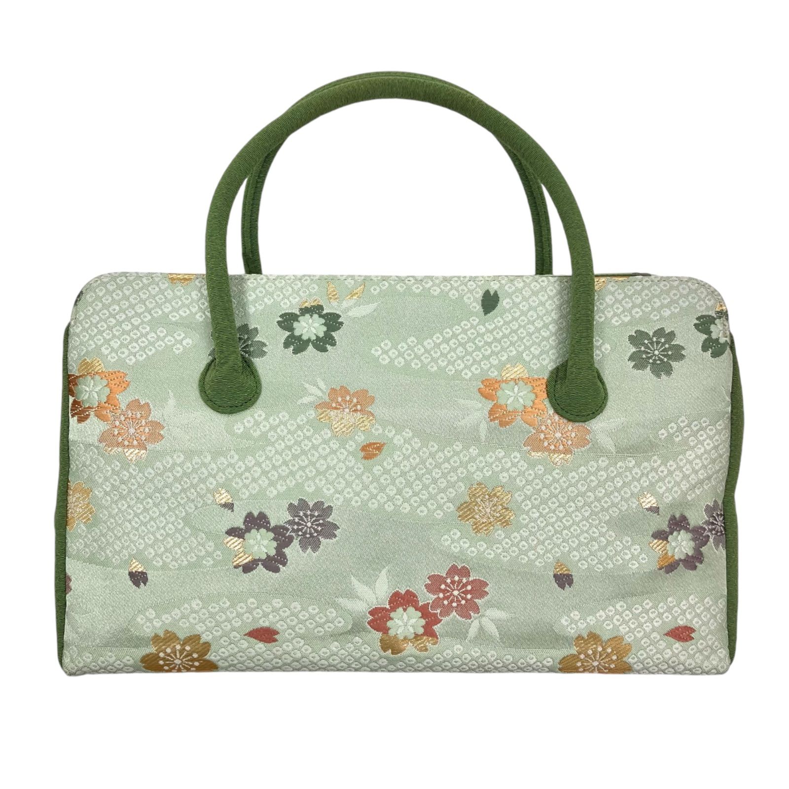 博多織 花柄 和装用利休バッグ 青緑色 博多織 花柄 和装用利休バッグ 青緑色