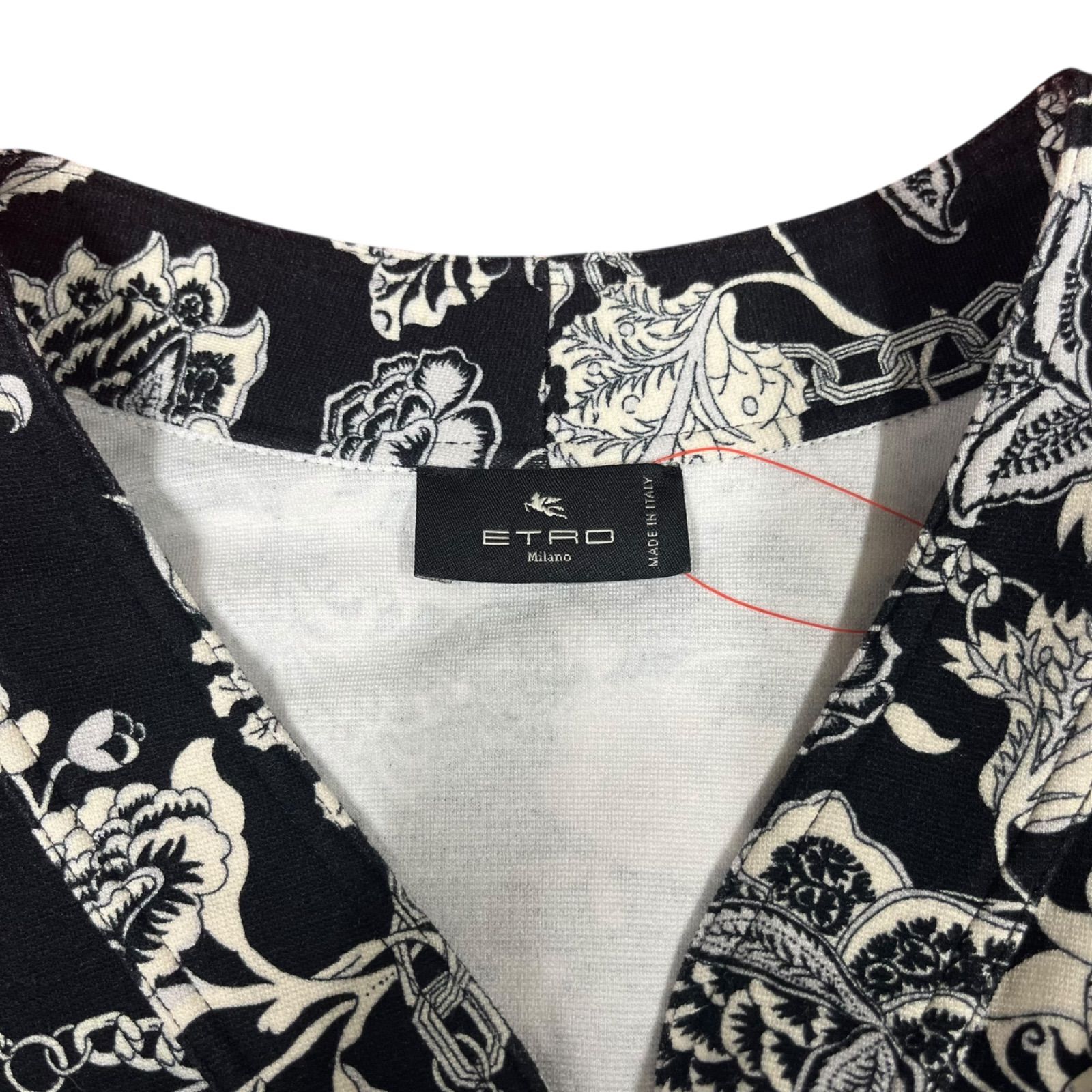 エトロETRO 花柄 黒 白 ボタン ワンピース レディース size42 L S5Q346