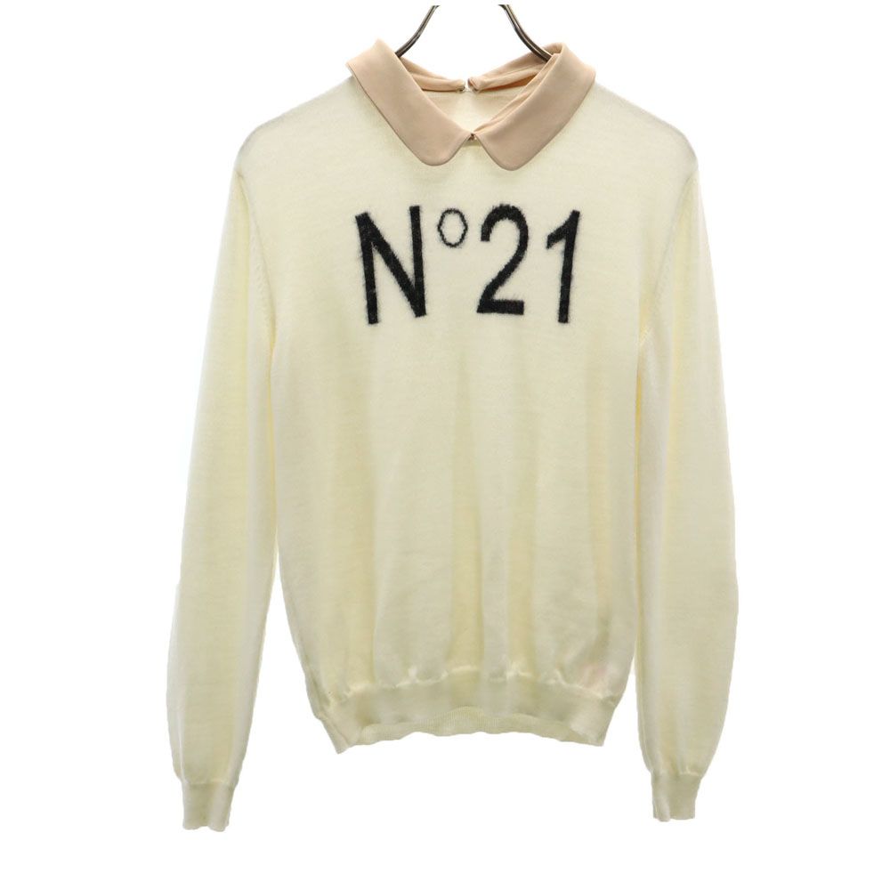 N°21 ホワイト ロゴ入り ニットセーター Nﾟ 21 ヌメロヴェントゥーノ