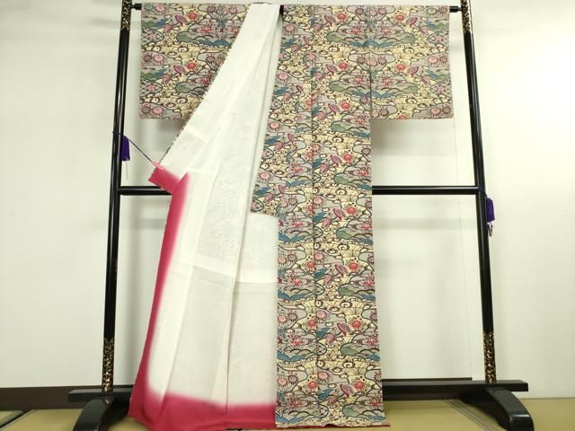 平和屋本店■希少　城間栄喜　琉球紅型　小紋　水辺に鶴と雲に花舟文様紅型　参考資料付き　逸品　未使用　DZAA2615kh5 平和屋本店□希少 城間栄喜 琉球紅型 小紋 水辺に鶴と雲に花舟文様紅型