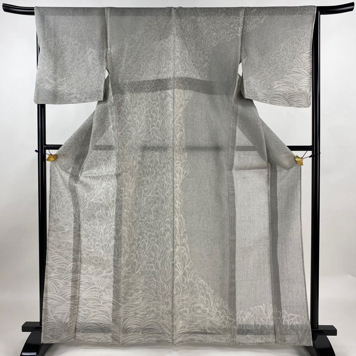 訪問着 身丈165cm 裄丈67cm M 薄物 葉柄 若松 灰色 正絹 名品