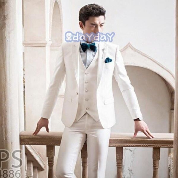 タキシード メンズスーツセット ３点セット フォーマル 演奏会 司会 結婚式 スリム ホワイト 二次会