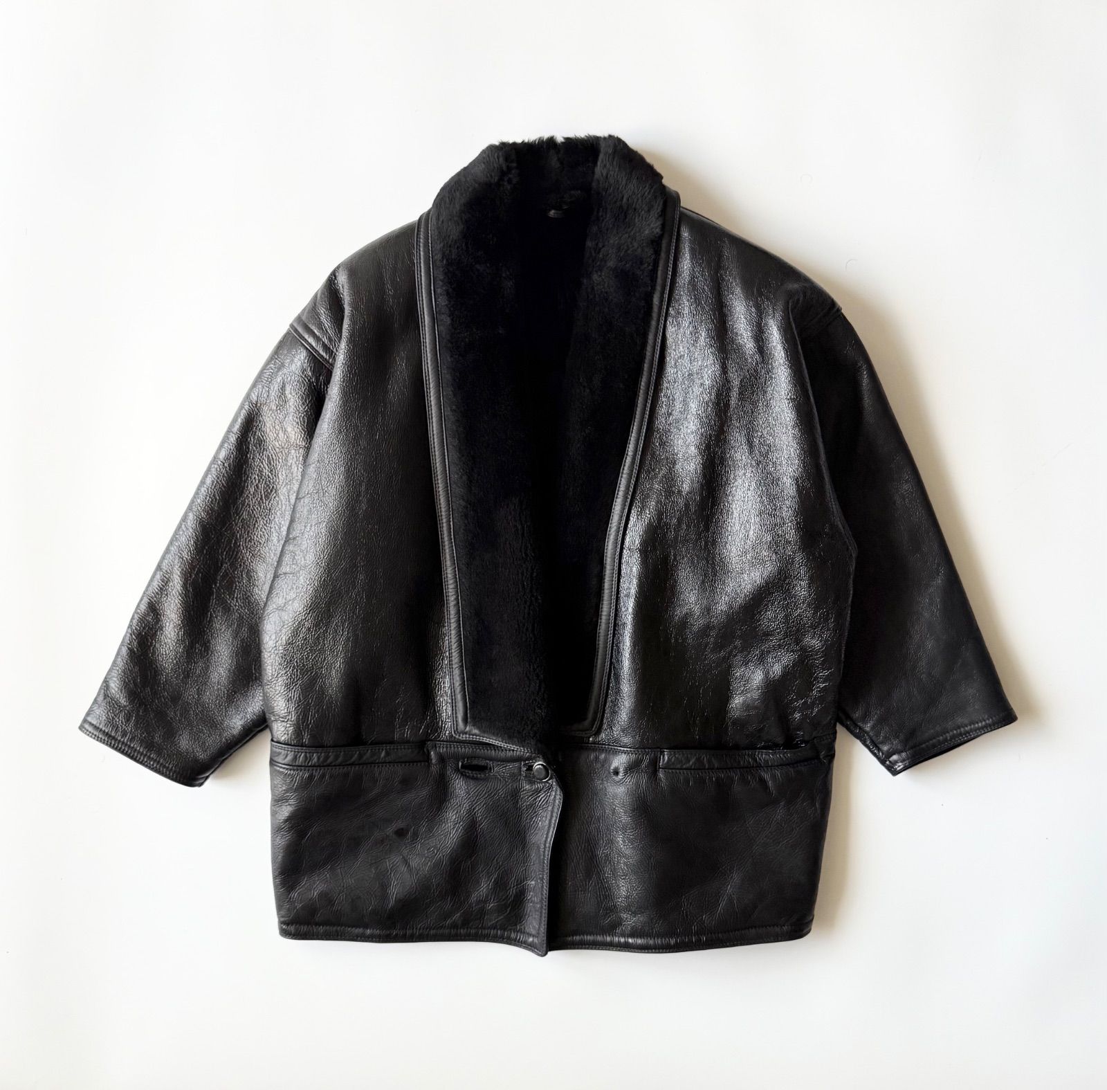 FW1982 GIANNI VERSACE LEATHER JACKET レザージャケット 裏地ファー 1980s ジャンニヴェルサーチ オールド アーカイブ archive ヴィンテージ 羽織 レザーコート