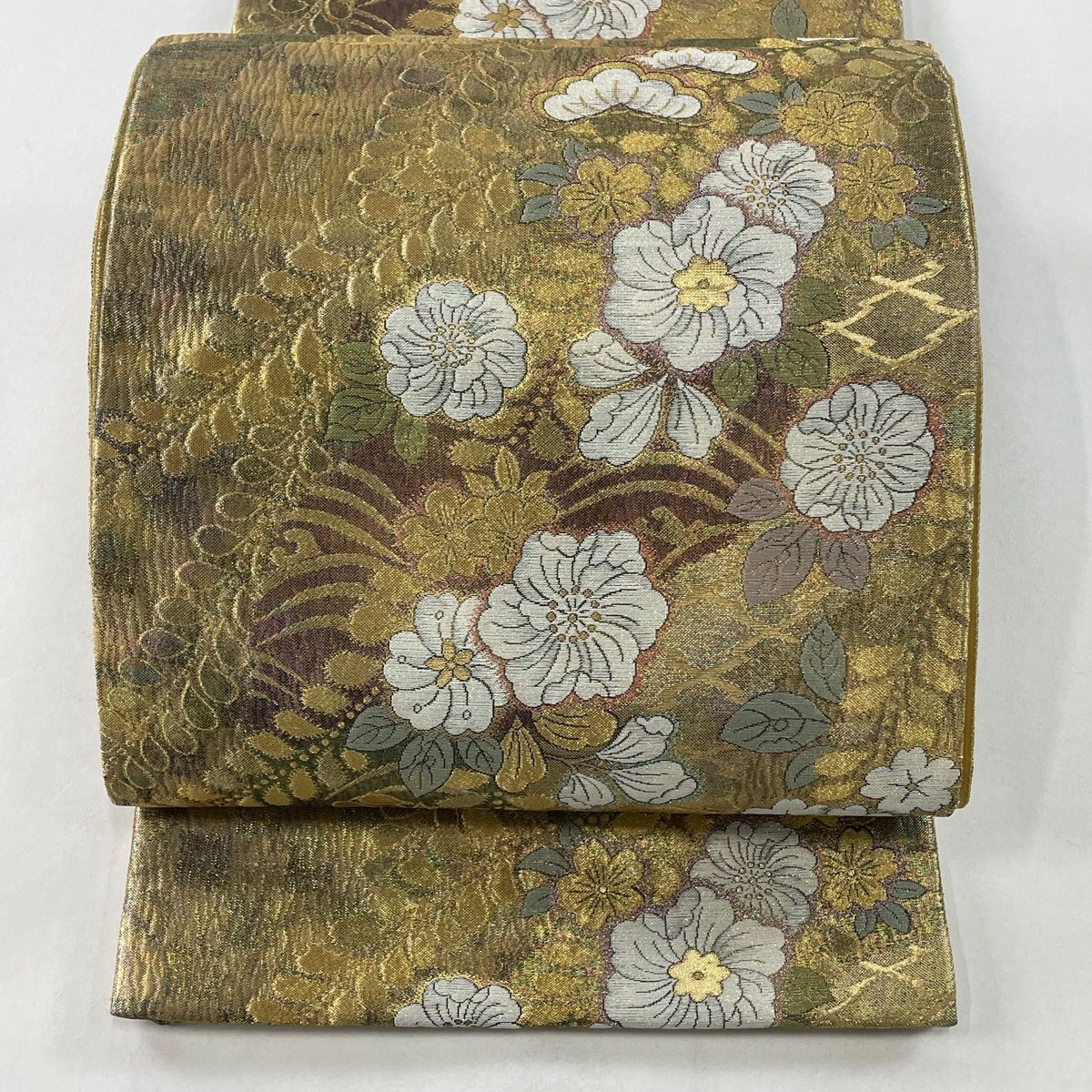袋帯 秀品 辻が花柄 金糸 箔 金色 六通 正絹
