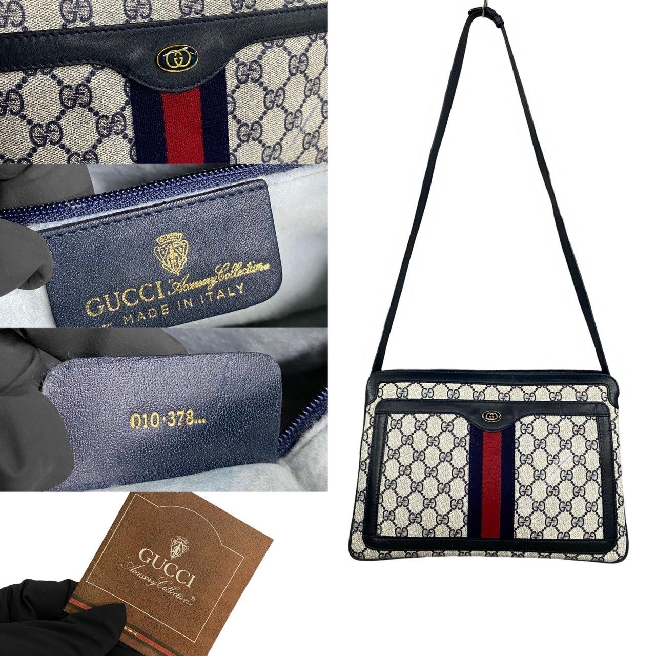 極 美品 保存袋 付き 希少品 GUCCI オールドグッチ レザー 本革 PVC シェリーライン ショルダーバッグ ハンドバッグ レッド ネイビー  839-9 - メルカリ