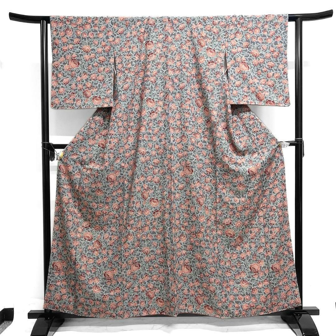 小紋 牡丹 唐花 唐草 ちりめん お洒落 着物 103b d