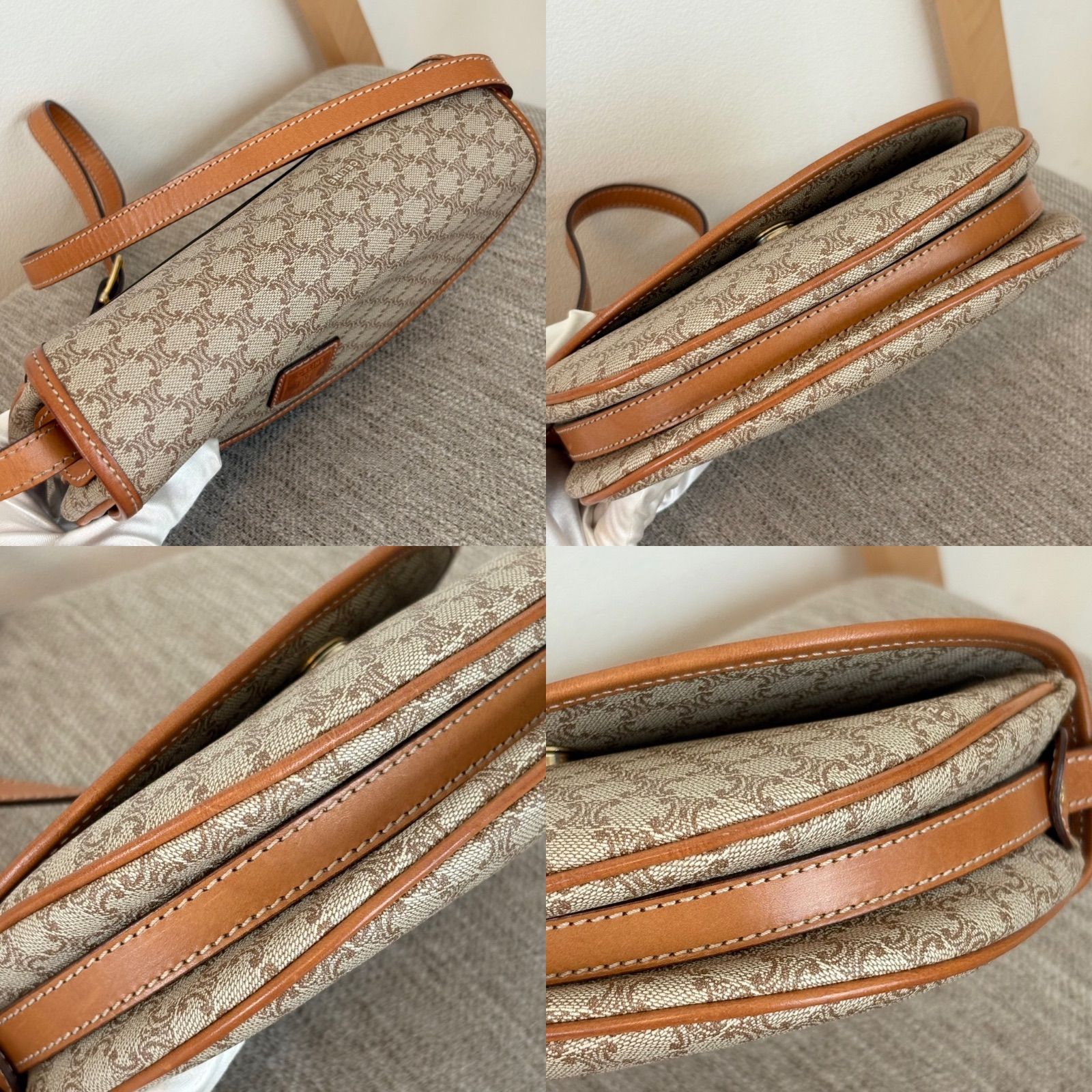⭐CELINE⭐美品　トリオンフ　マカダム　ショルダーバッグ　ブラウン×ベージュ セリーヌ ショルダーバッグ レザー トリオンフ＆マカダム柄 ブラウン