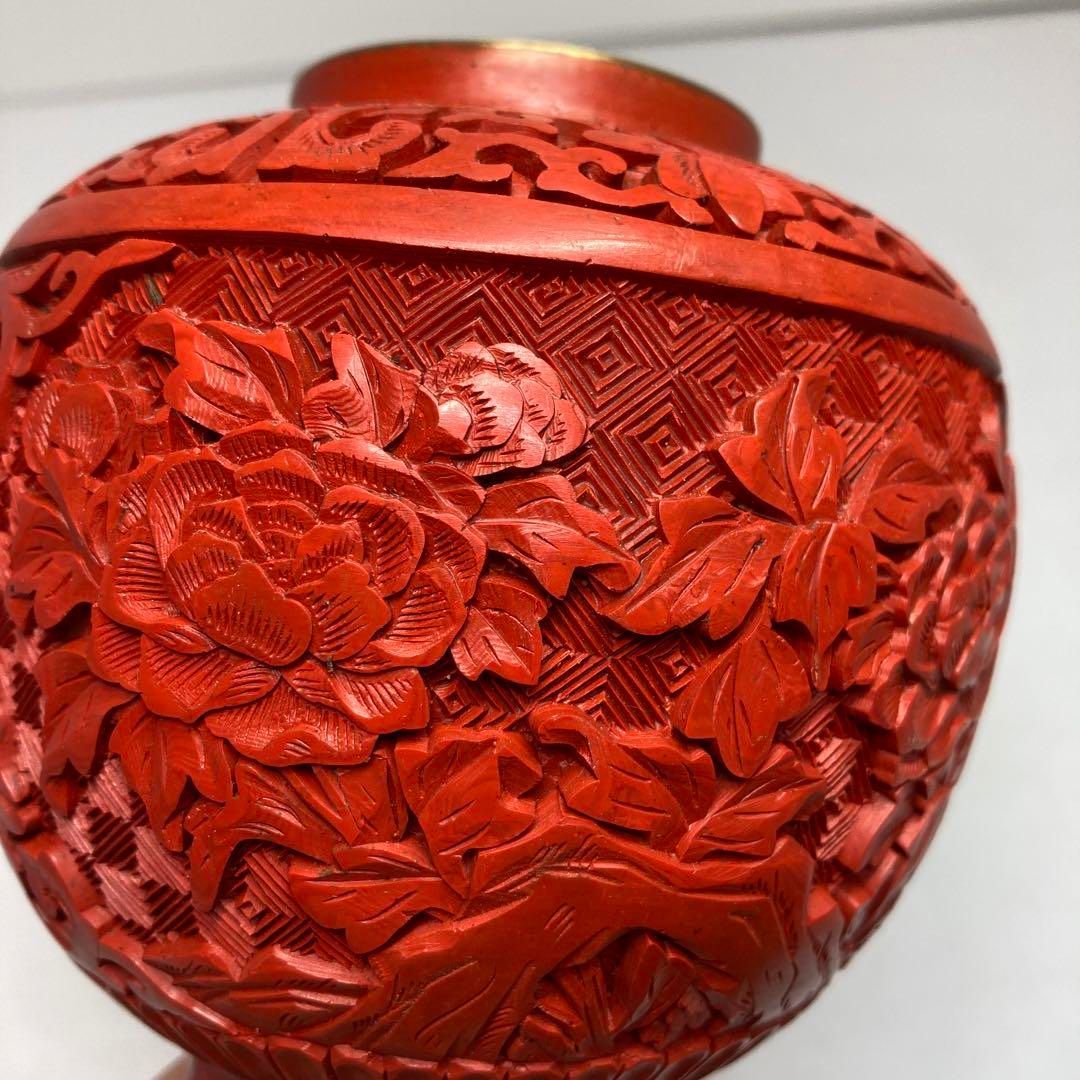 中国美術 七宝 卸売 堆朱 花入 高さ約11.5㎝ 東さ5-0627④ 中国美術