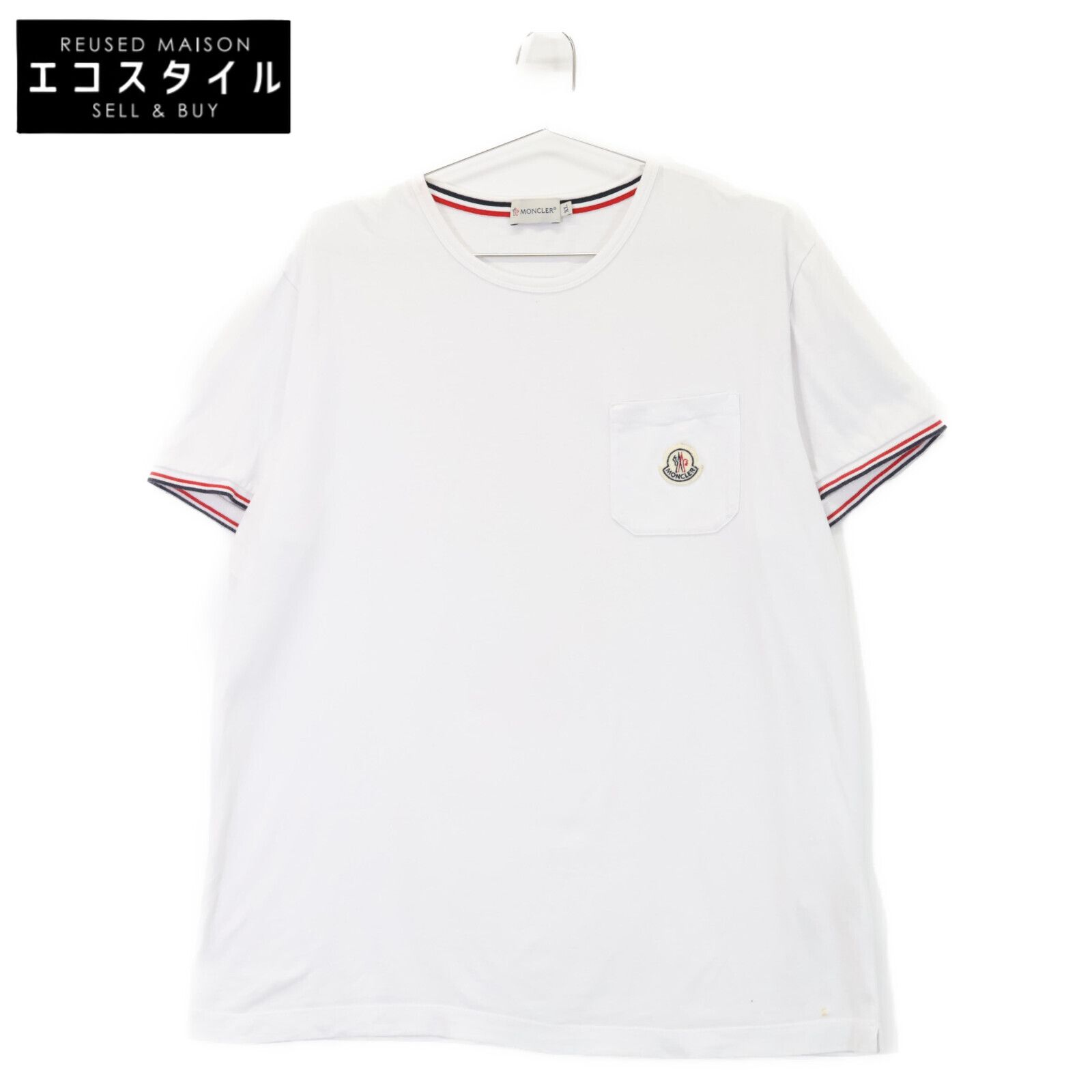 【美品】MONCLER Tシャツ マグリア トリコロール ホワイト XS MONCLER モンクレール MAGLIA T-SHIRT ﾎﾟｹｯﾄ Tｼｬﾂ XL