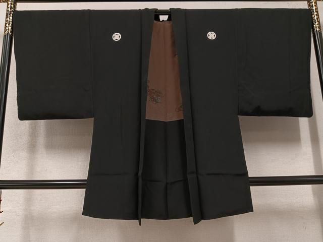 平和屋着物●男性 黒紋付 羽織 正絹 AABC0654ph