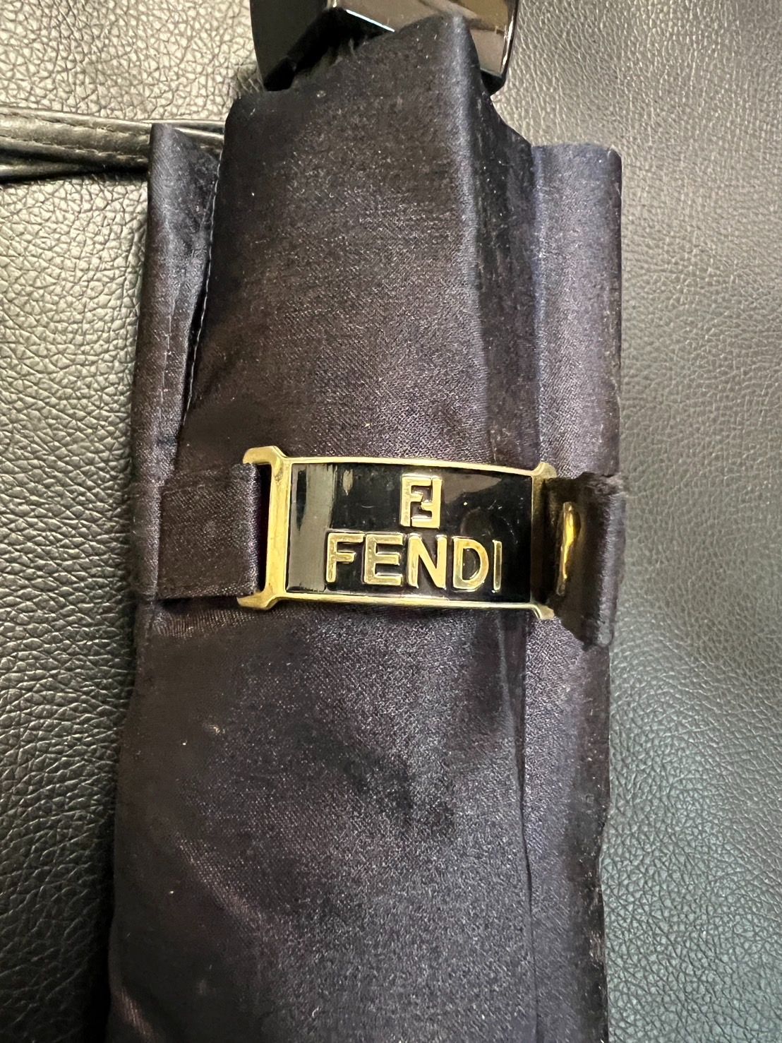 FENDI フェンディ_ヴィンテージ折りたたみ傘_ズッカ柄×ダブルFバックル_ブラウン×ネイビー