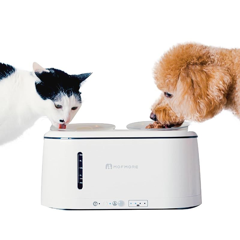 自動給水器 給餌器 一体型 MOFMORE 犬 猫 水飲み器 コードレス 静音 水 自動 給水器 給水機 ペット みずのみ器 イオン交換樹脂 循環式 毎日清潔 フィルター付 日本メーカー 獣医師監修 モフモア ホワイト 小型 1