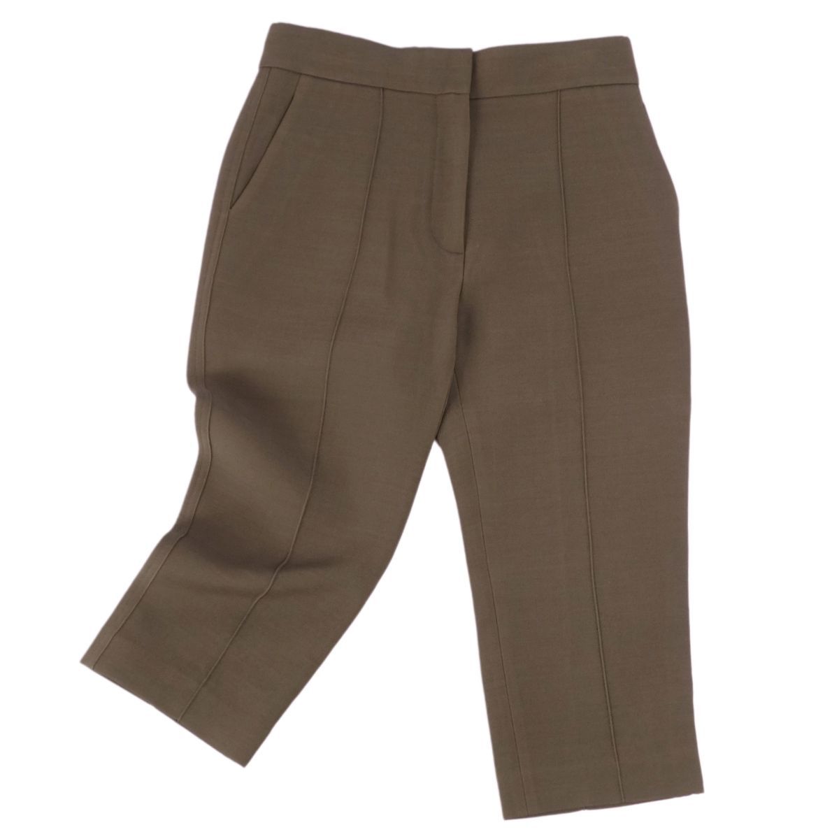 クリスチャンディオール Christian Dior パンツ 2020年 クロップドパンツ テーパード ウール シルク ボトムス レディース F34 I38 USA2 S相当 カーキ