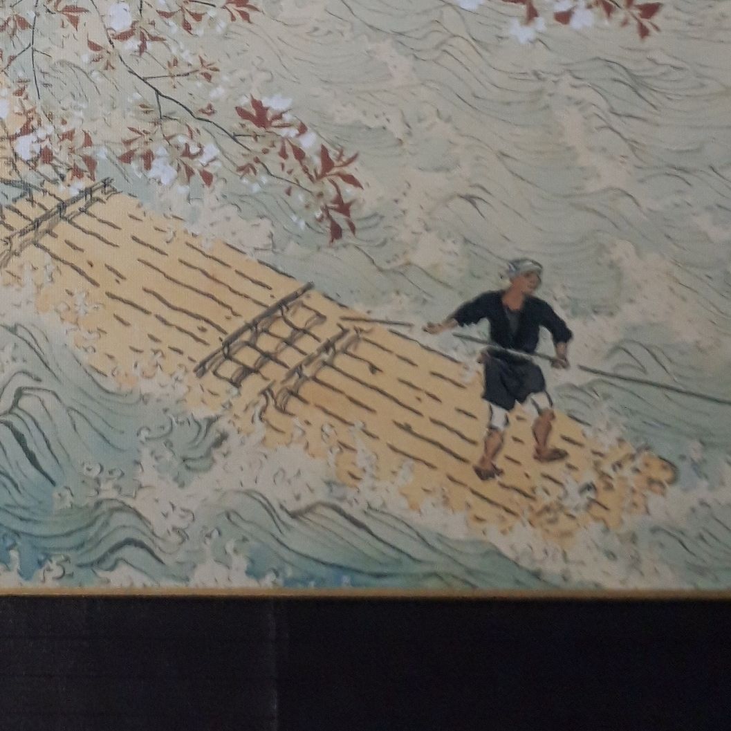 色紙アート 川合玉堂 花筏 風景画 日本画 川下り 花図 いかだ
