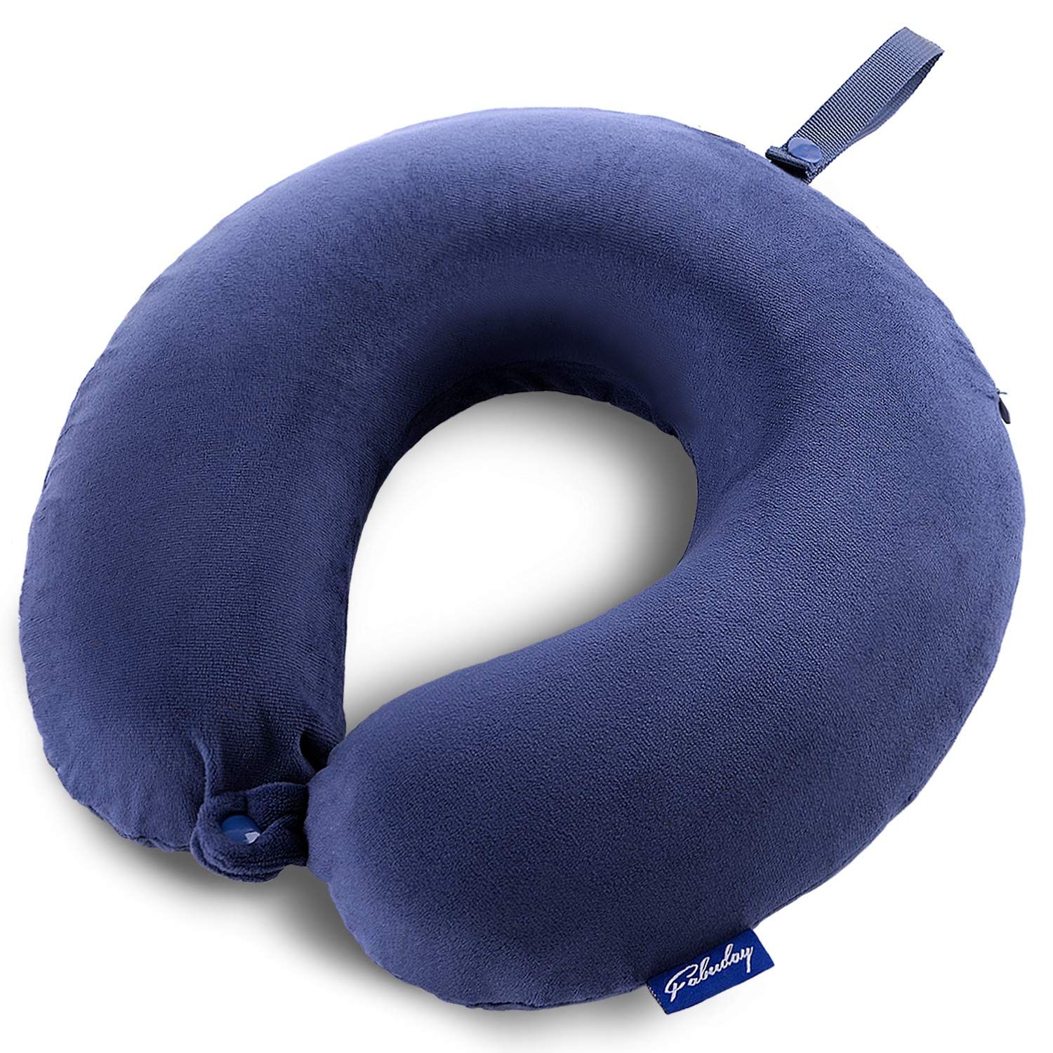 Fabuday Travel Pillow Memory Foam Head Neck Support Pillow for Airplane Car Office with Attachable Snap Strap Soft Washable C