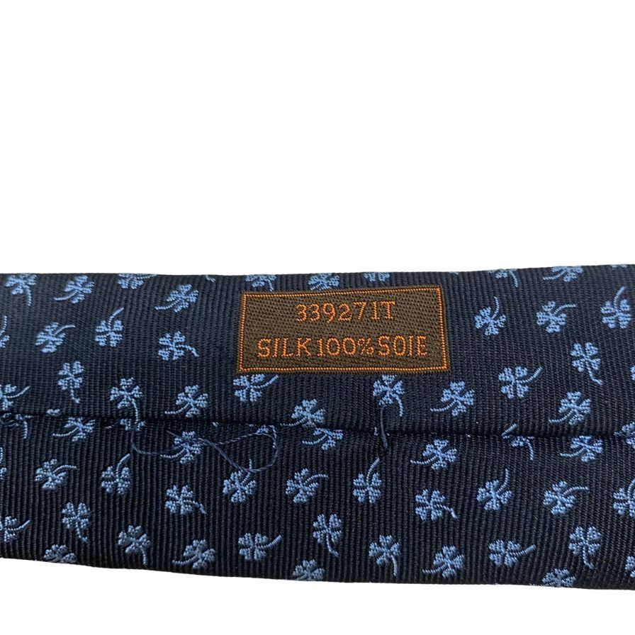 HERMES エルメス クローバー柄 シルクネクタイ ネイビー エルメス ネクタイ 総柄 クローバー柄 ネイビー系 メンズ シルク【AFI7