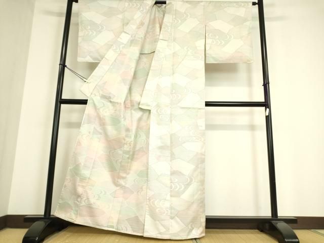 平和屋着物▽上質な紬 単衣 市松文 正絹 逸品 DAAT9647az