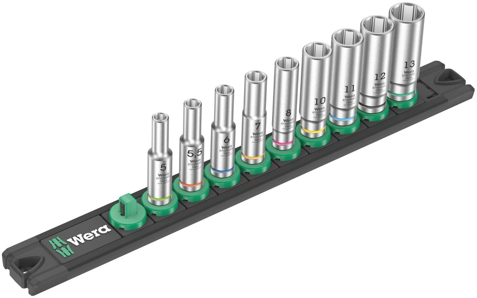 Size A Deep 1 - 1|4＂ WERA ヴェラ 差込角1|4SQ 収納レール付き 9点組 ディープソケットレンチセット 005410