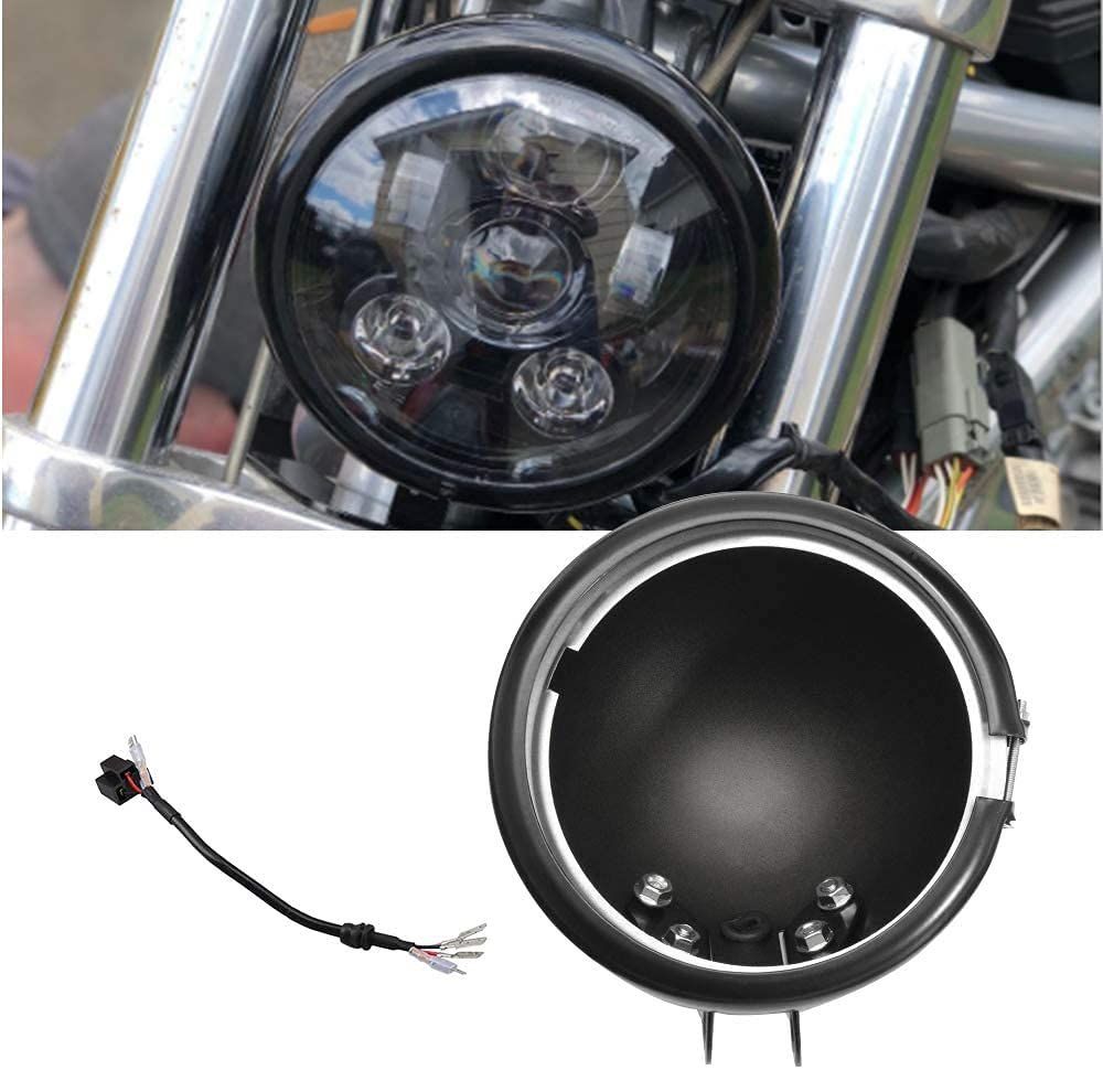 【在庫セール】Chelhead 5.75インチ LED ヘッドライト用シェル ハーレーダビッドソン オートバイク ハウジングキット 丸型 ブラック ブラケット 固定用 ステー ブラック