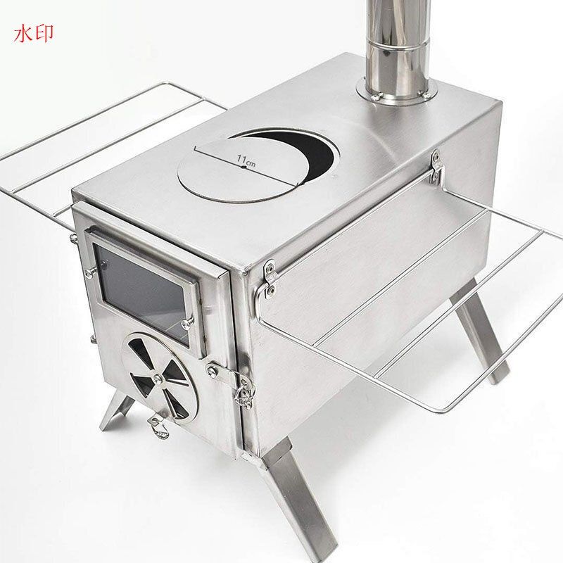 薪 ストーブ アウトドア 調理器具 暖炉 キャンプ 折りたたみ テント 煙突付き 耐熱ガラス窓 組立式 屋外 焚き火台 シルバー|ステンレス製