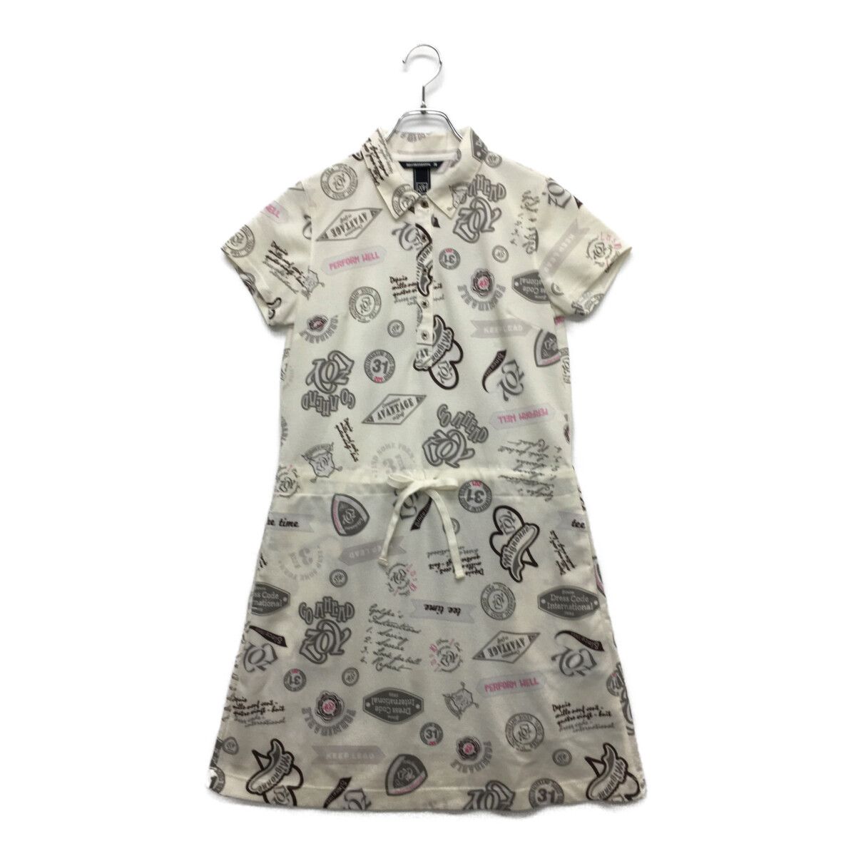ZOY - coco 中古 ゾーイ ZOY レディース ワンピース 38(M) 白  ホワイト 半袖ポロ 裏地付き ロゴ総柄 中古 レディース ゾーイ ZOY ワンピース 38(M) 白 ホワイト 半袖