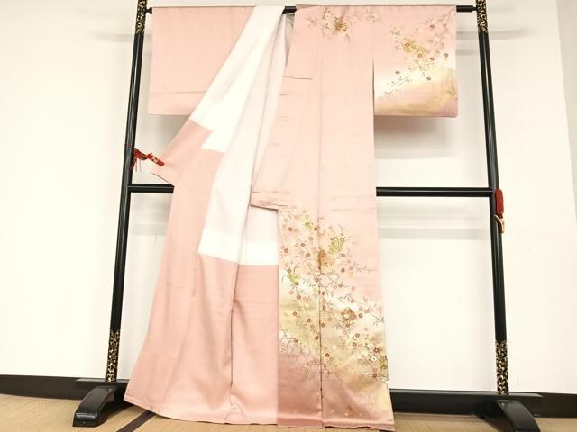 平和屋着物□訪問着 地紙重ね枝花文 暈し染め 金彩 正絹 逸品