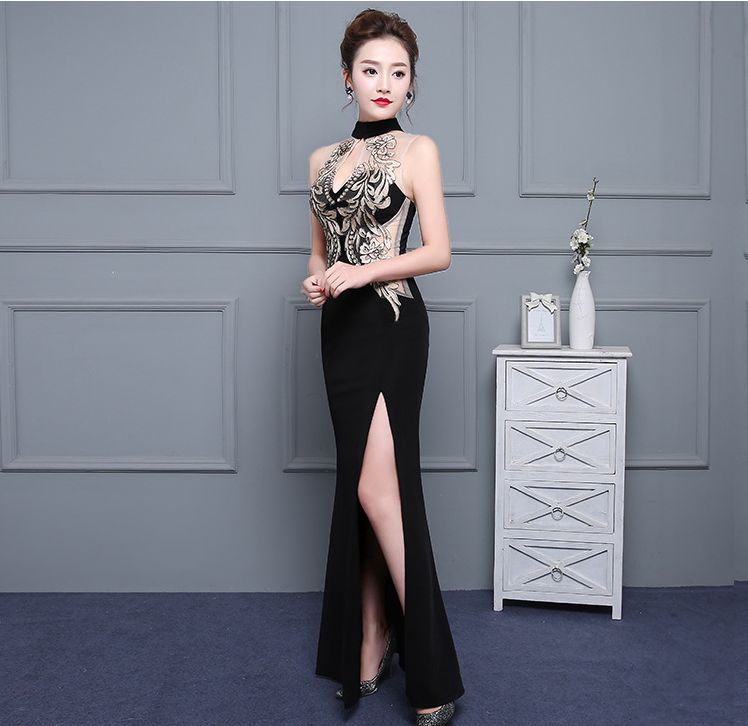 ロングドレス キャバ 黒 l パーティー 二次会 レース シースルー