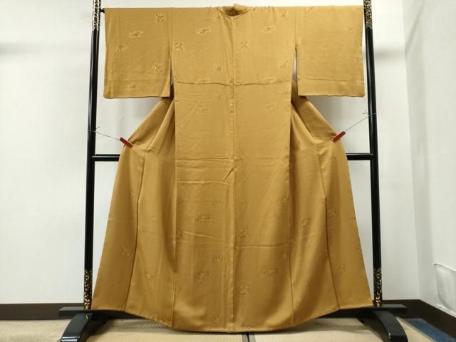 平和屋着物▽上質な色無地 単衣 草花地紋 藤煤竹色 正絹